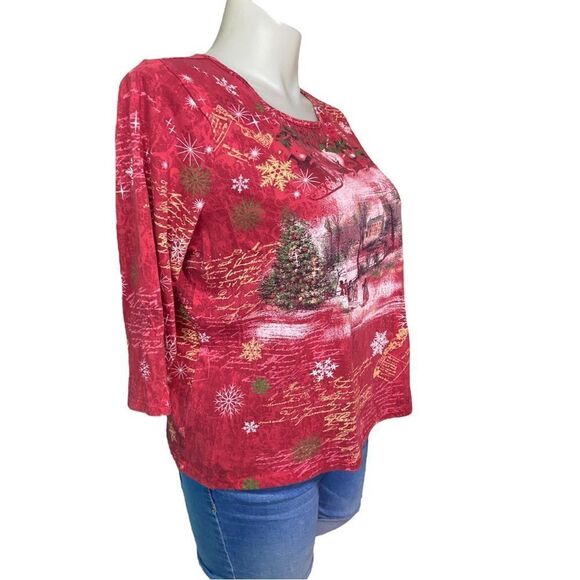 Holiday Essentials Red Christmas Shirt Plus Size 1X - Picture 4 of 12